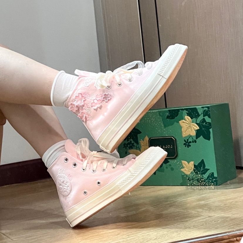 Casual Sneaker Low - Womens Embroidery Canvas Sneakers Cherry Pink,